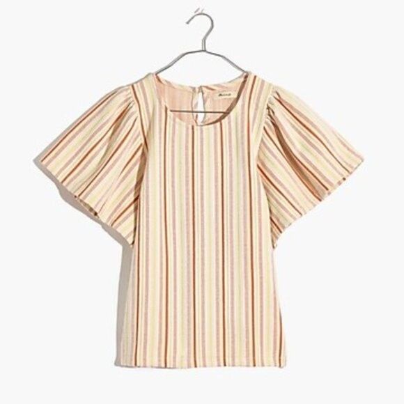 Madewell Textured Flutter-Sleeve Crop Top in Stripe Size M - Picture 1 of 13